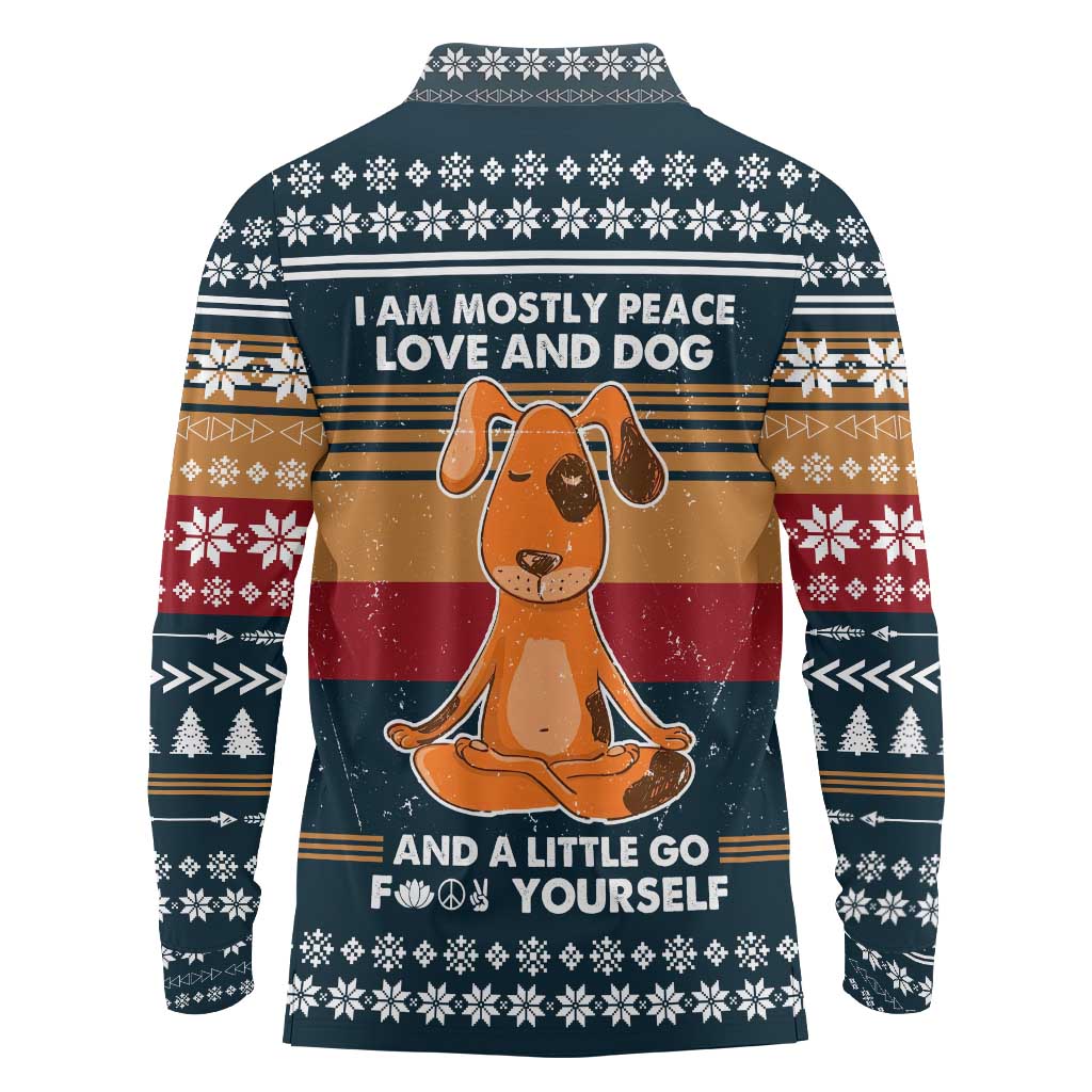 Peace Love And Dog Christmas Long Sleeve Polo Shirt Xmas Holiday Patterns - Wonder Print Shop