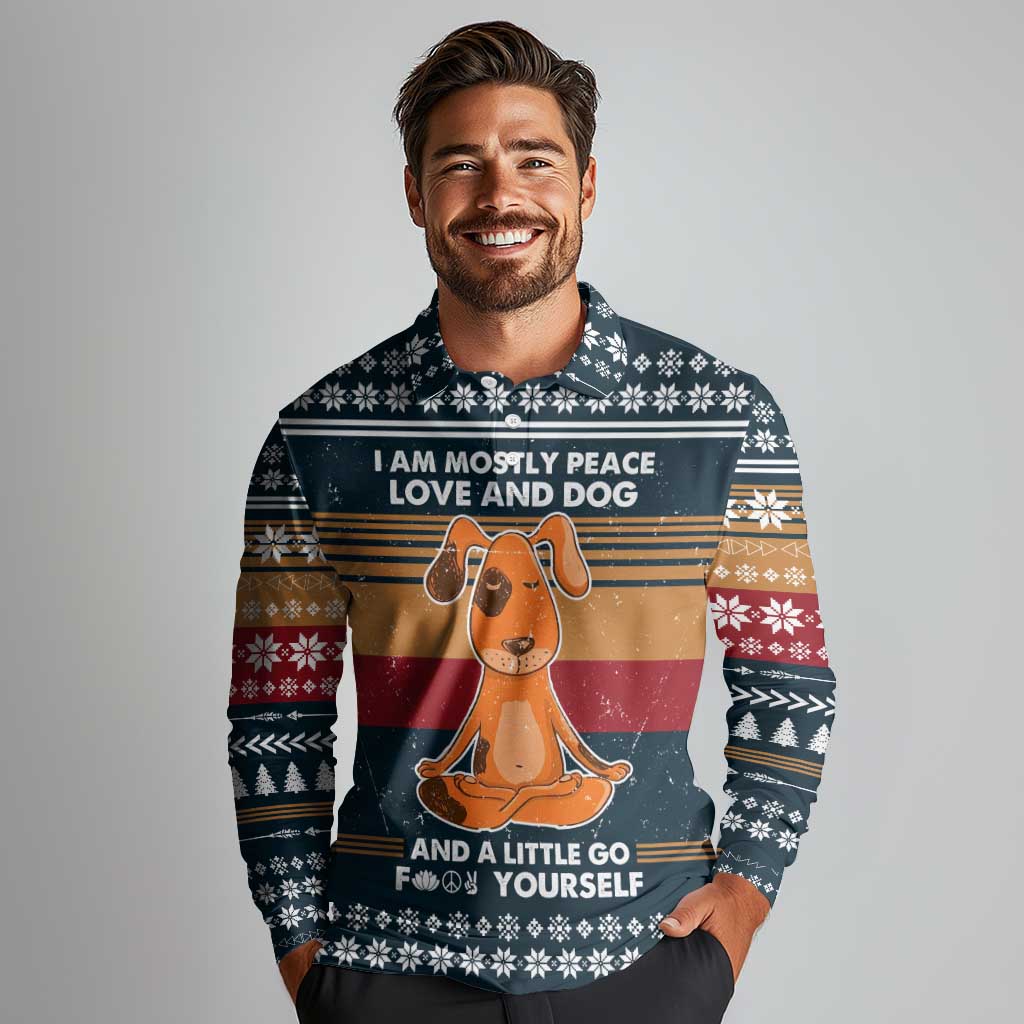 Peace Love And Dog Christmas Long Sleeve Polo Shirt Xmas Holiday Patterns - Wonder Print Shop