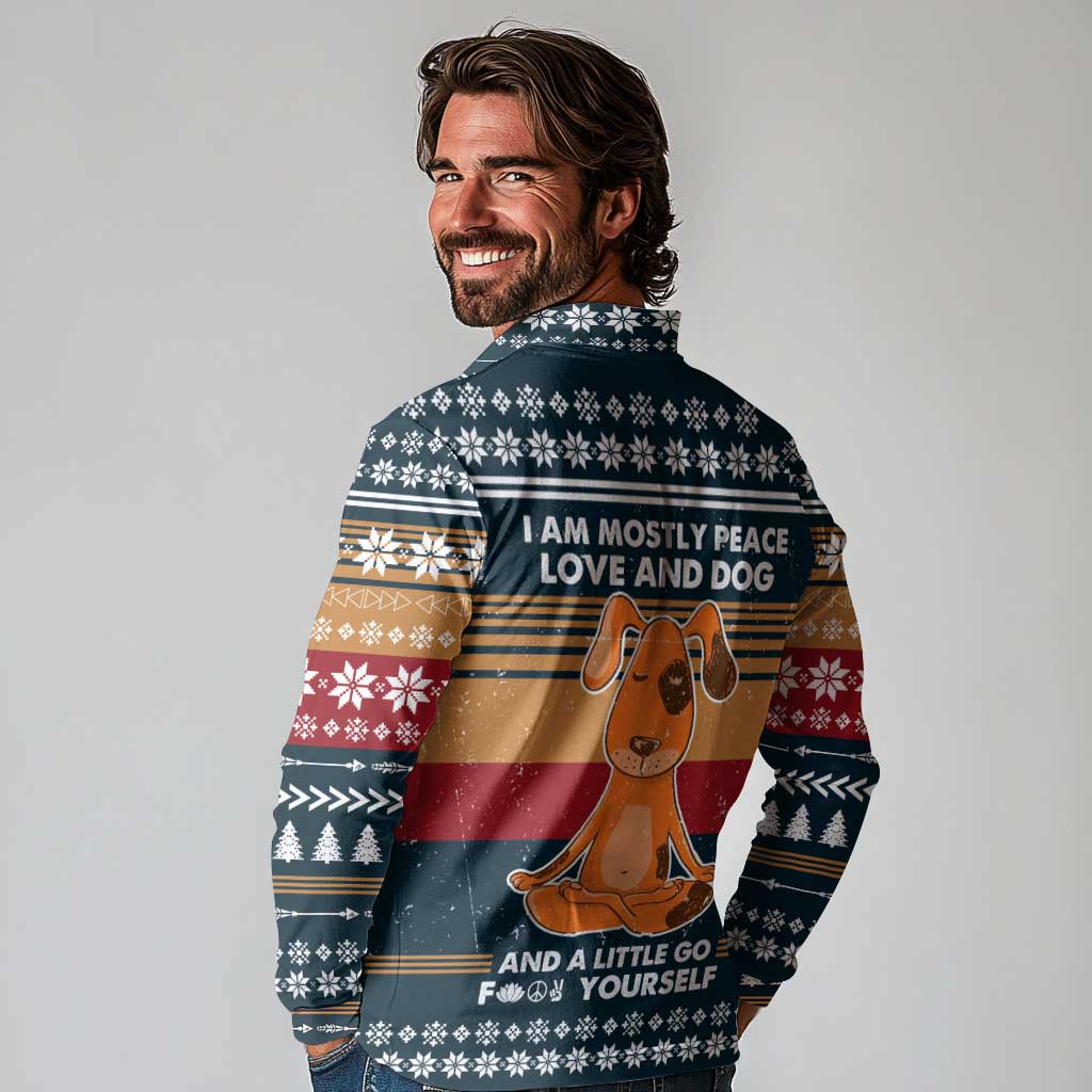 Peace Love And Dog Christmas Long Sleeve Polo Shirt Xmas Holiday Patterns - Wonder Print Shop