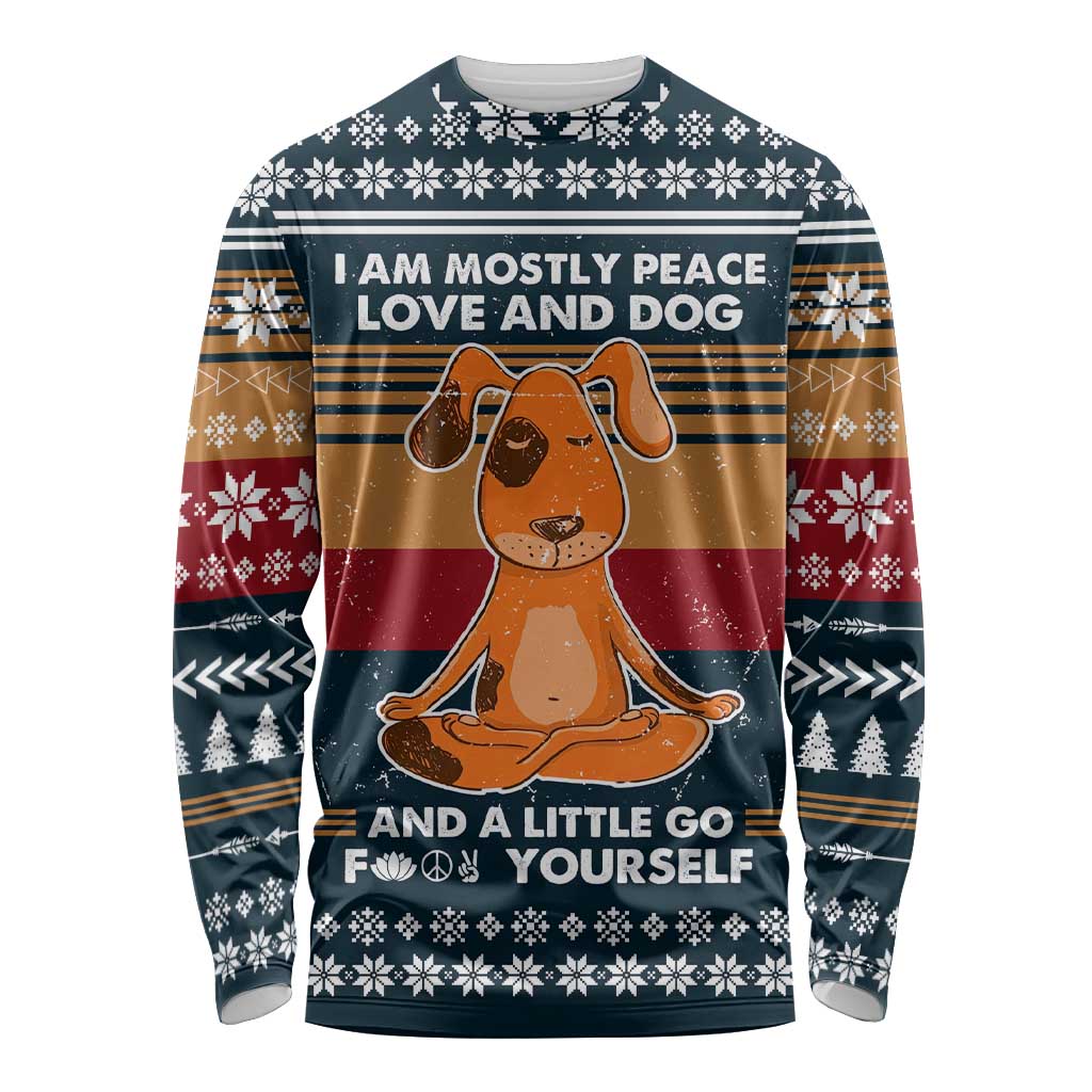 Peace Love And Dog Christmas Long Sleeve Shirt Xmas Holiday Patterns - Wonder Print Shop