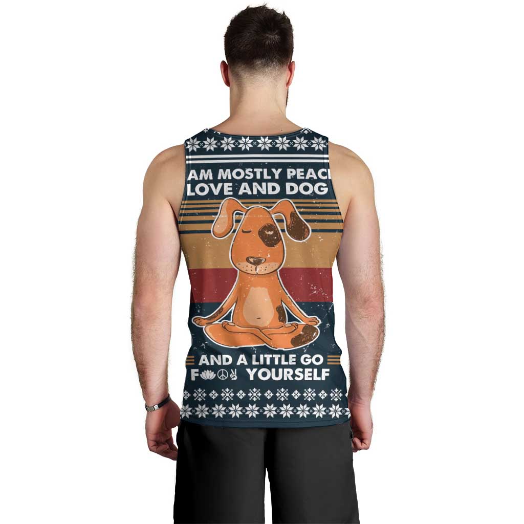Peace Love And Dog Christmas Men Tank Top Xmas Holiday Patterns - Wonder Print Shop