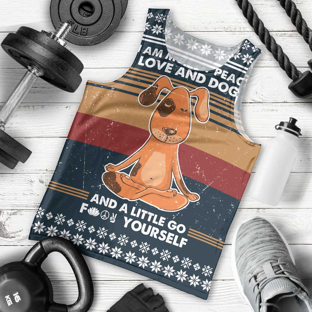 Peace Love And Dog Christmas Men Tank Top Xmas Holiday Patterns - Wonder Print Shop