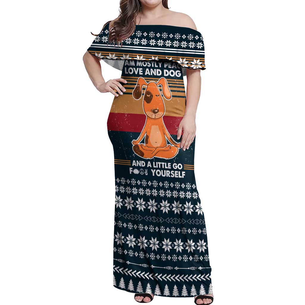 Peace Love And Dog Christmas Off Shoulder Maxi Dress Xmas Holiday Patterns - Wonder Print Shop