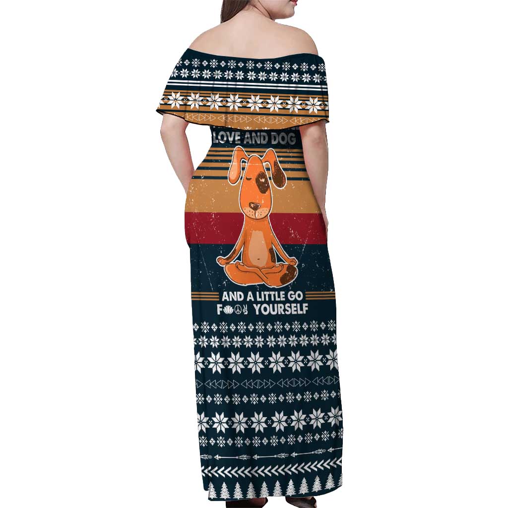 Peace Love And Dog Christmas Off Shoulder Maxi Dress Xmas Holiday Patterns - Wonder Print Shop