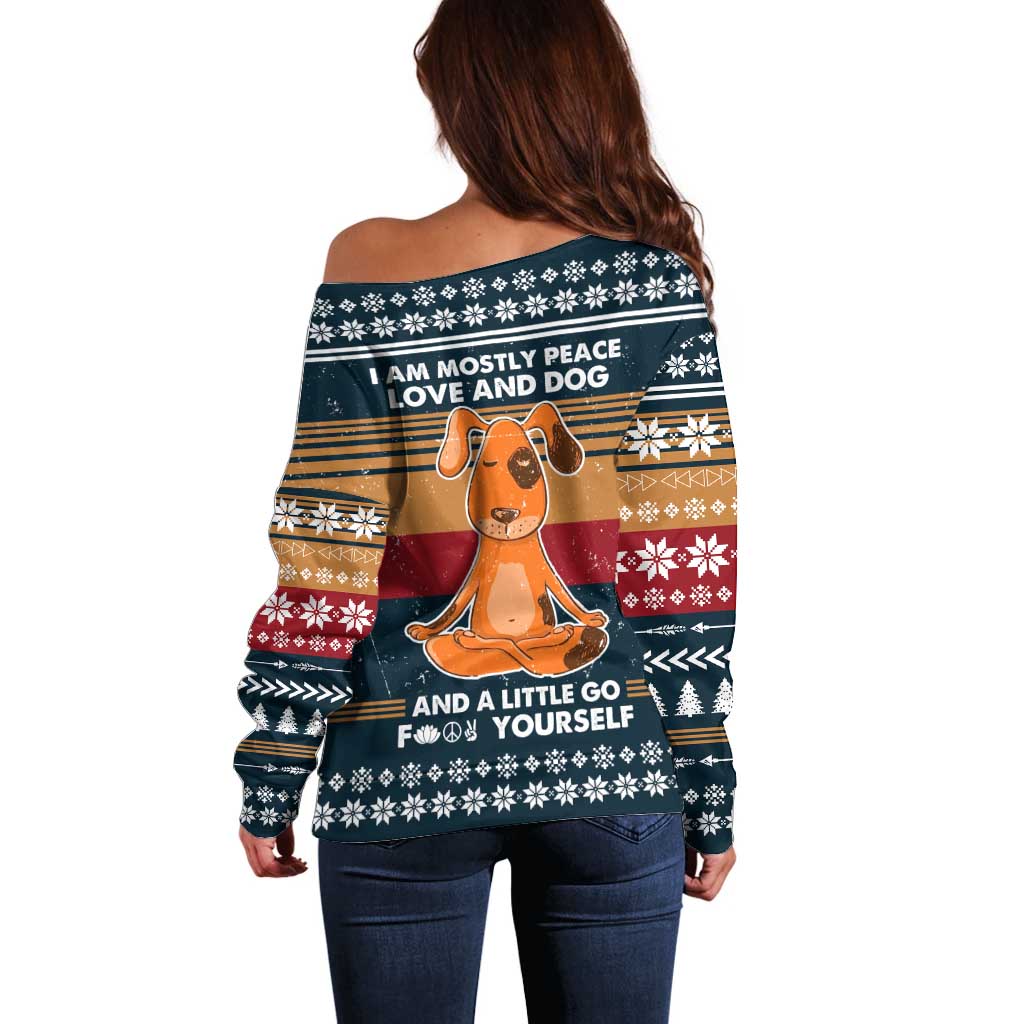 Peace Love And Dog Christmas Off Shoulder Sweater Xmas Holiday Patterns - Wonder Print Shop