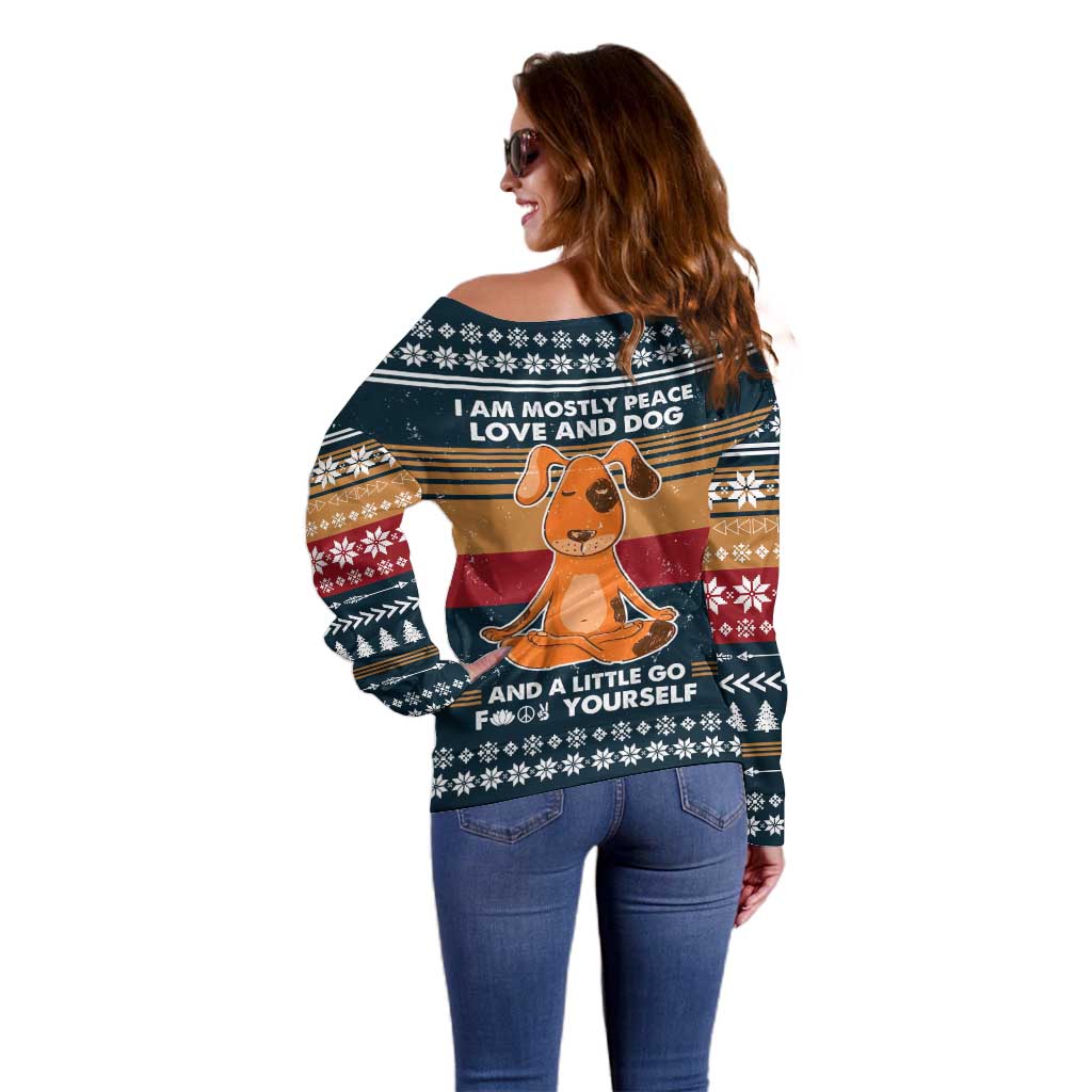 Peace Love And Dog Christmas Off Shoulder Sweater Xmas Holiday Patterns - Wonder Print Shop