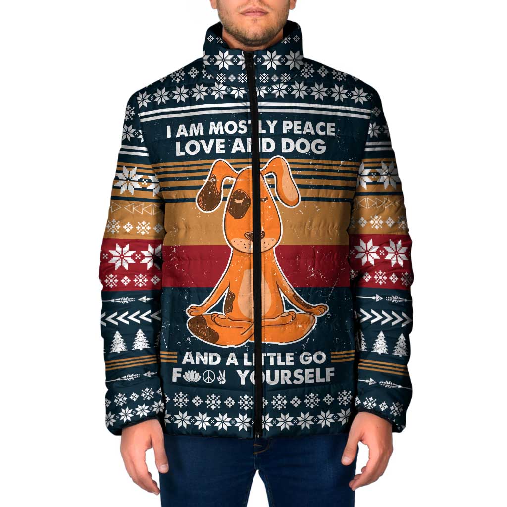 Peace Love And Dog Christmas Padded Jacket Xmas Holiday Patterns - Wonder Print Shop