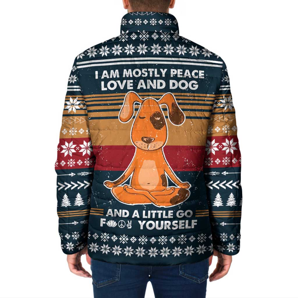 Peace Love And Dog Christmas Padded Jacket Xmas Holiday Patterns - Wonder Print Shop