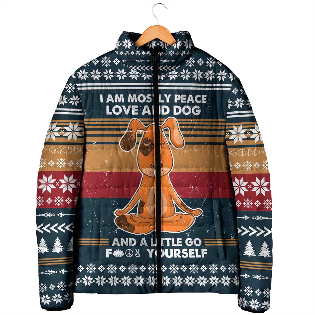 Peace Love And Dog Christmas Padded Jacket Xmas Holiday Patterns - Wonder Print Shop