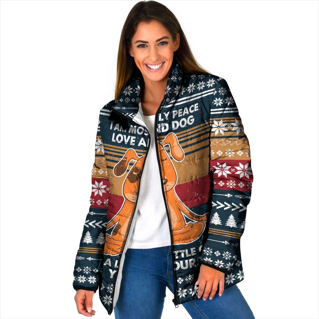 Peace Love And Dog Christmas Padded Jacket Xmas Holiday Patterns - Wonder Print Shop