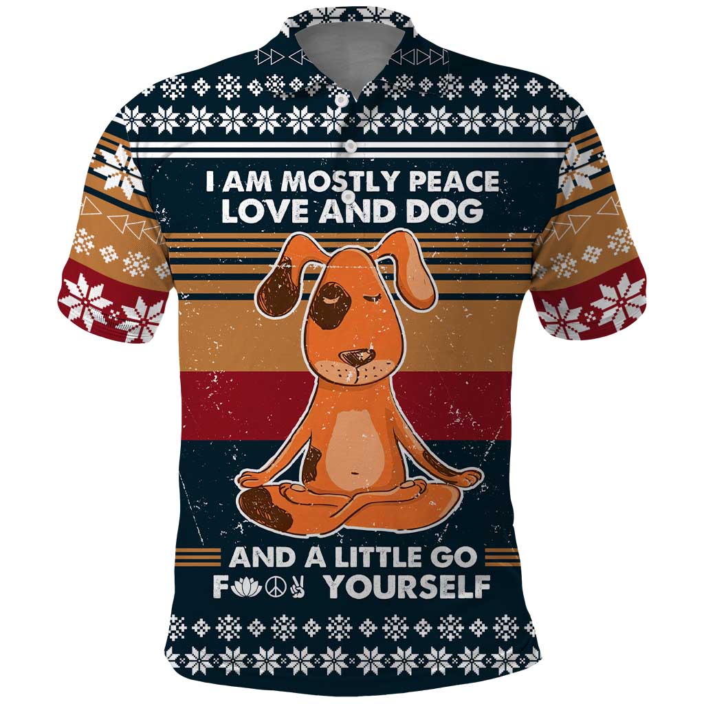 Peace Love And Dog Christmas Polo Shirt Xmas Holiday Patterns - Wonder Print Shop