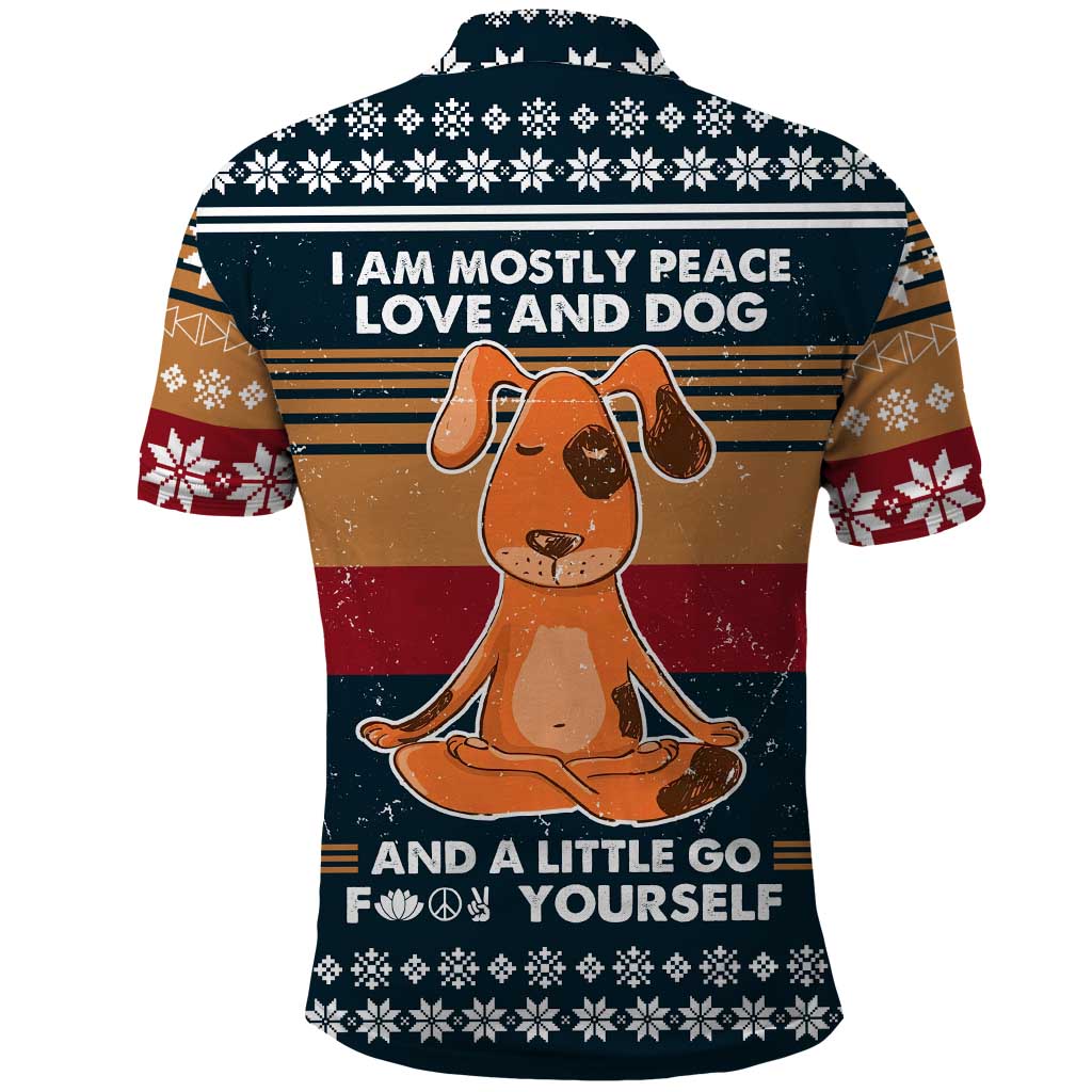 Peace Love And Dog Christmas Polo Shirt Xmas Holiday Patterns - Wonder Print Shop