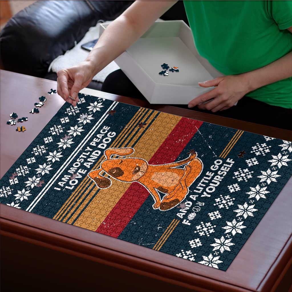 Peace Love And Dog Christmas Puzzle Xmas Holiday Patterns - Wonder Print Shop