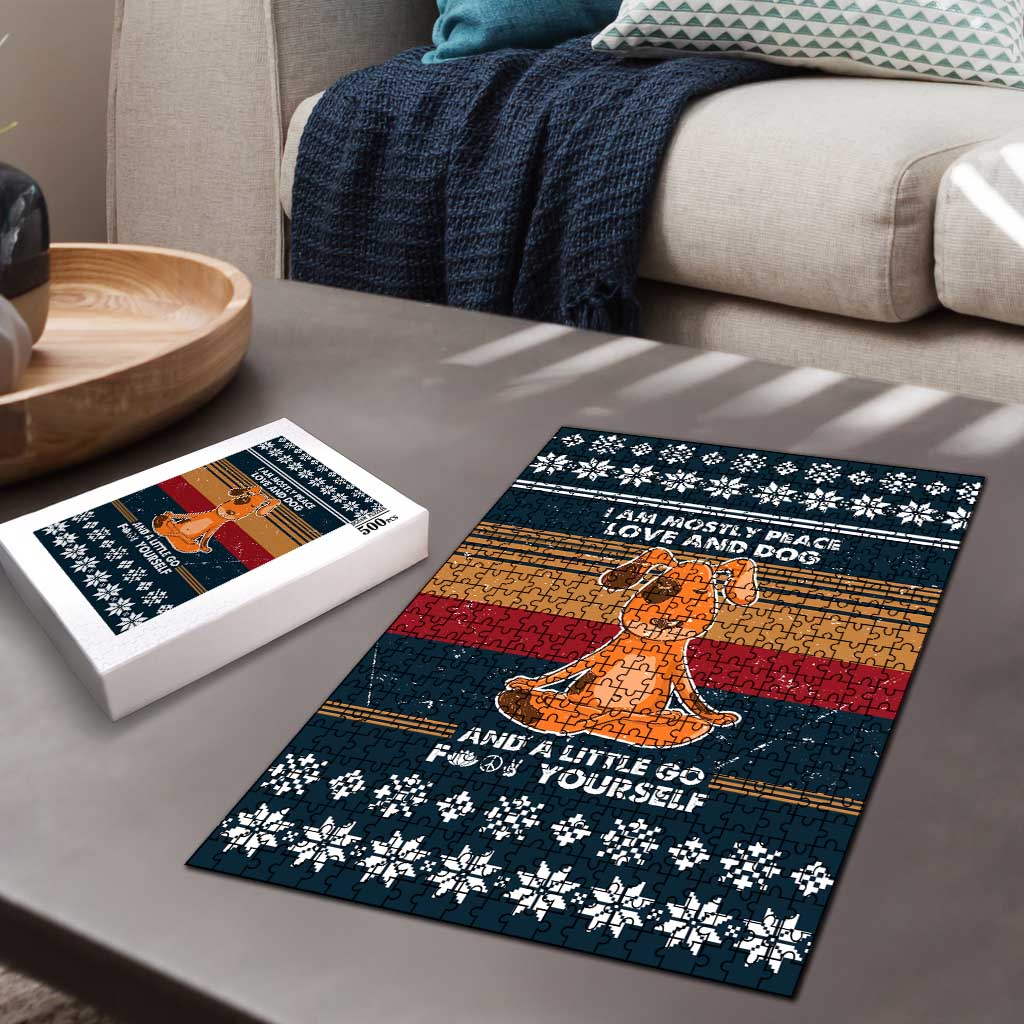 Peace Love And Dog Christmas Puzzle Xmas Holiday Patterns - Wonder Print Shop