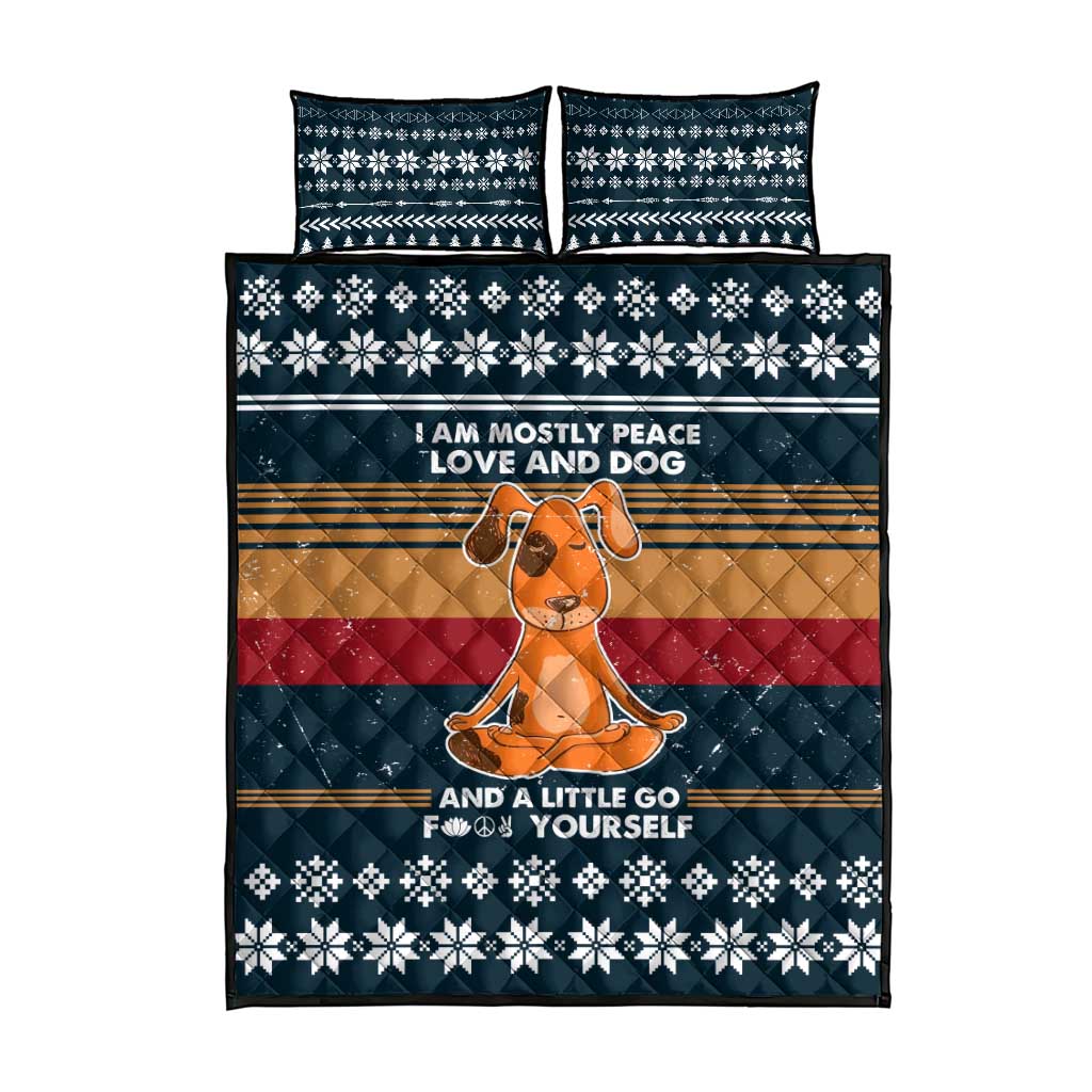 Peace Love And Dog Christmas Quilt Bed Set Xmas Holiday Patterns - Wonder Print Shop
