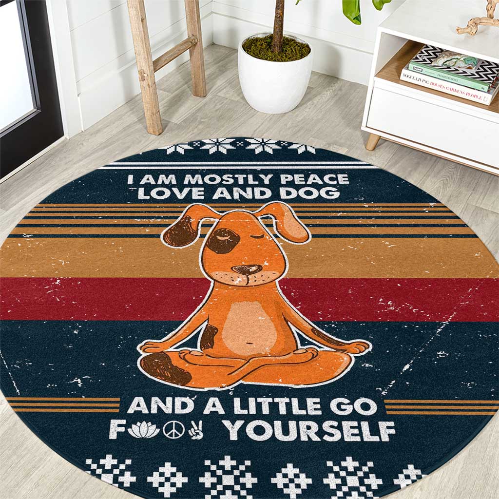 Peace Love And Dog Christmas Round Carpet Xmas Holiday Patterns - Wonder Print Shop