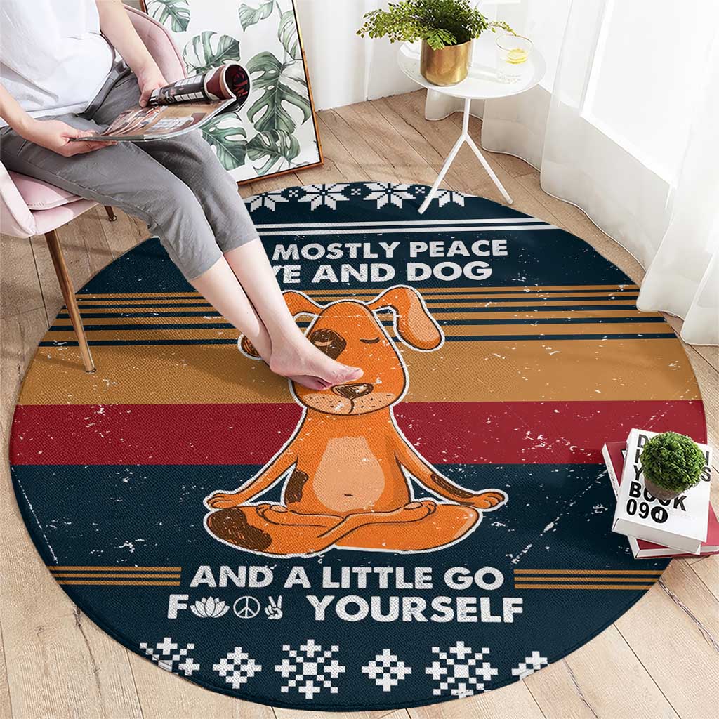 Peace Love And Dog Christmas Round Carpet Xmas Holiday Patterns - Wonder Print Shop