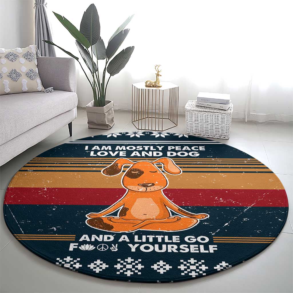 Peace Love And Dog Christmas Round Carpet Xmas Holiday Patterns - Wonder Print Shop