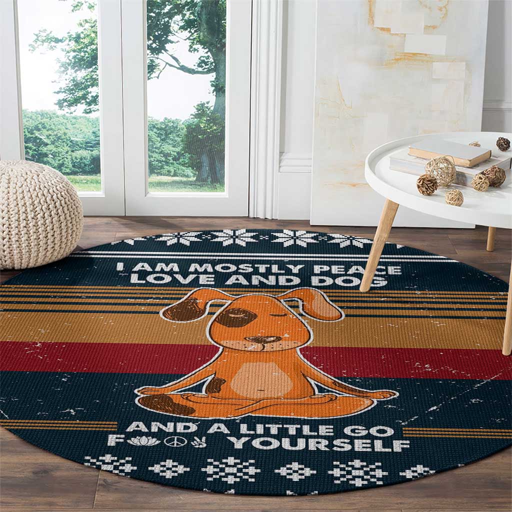 Peace Love And Dog Christmas Round Carpet Xmas Holiday Patterns - Wonder Print Shop