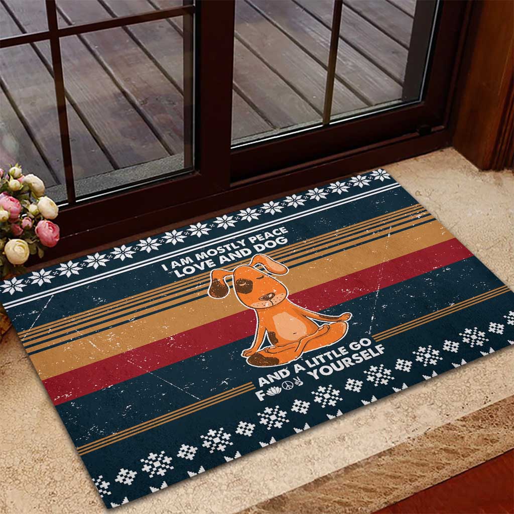 Peace Love And Dog Christmas Rubber Doormat Xmas Holiday Patterns - Wonder Print Shop