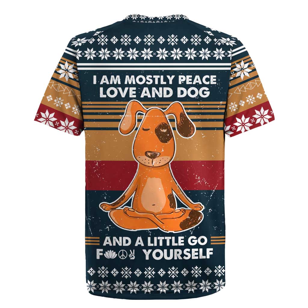 Peace Love And Dog Christmas Rugby Jersey Xmas Holiday Patterns - Wonder Print Shop