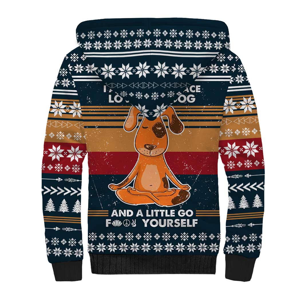 Peace Love And Dog Christmas Sherpa Hoodie Xmas Holiday Patterns - Wonder Print Shop