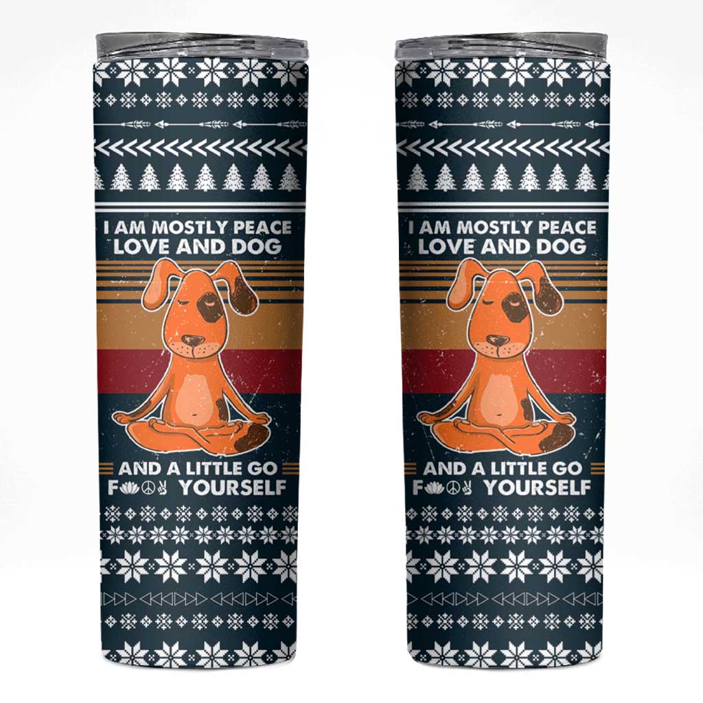 Peace Love And Dog Christmas Skinny Tumbler Xmas Holiday Patterns - Wonder Print Shop
