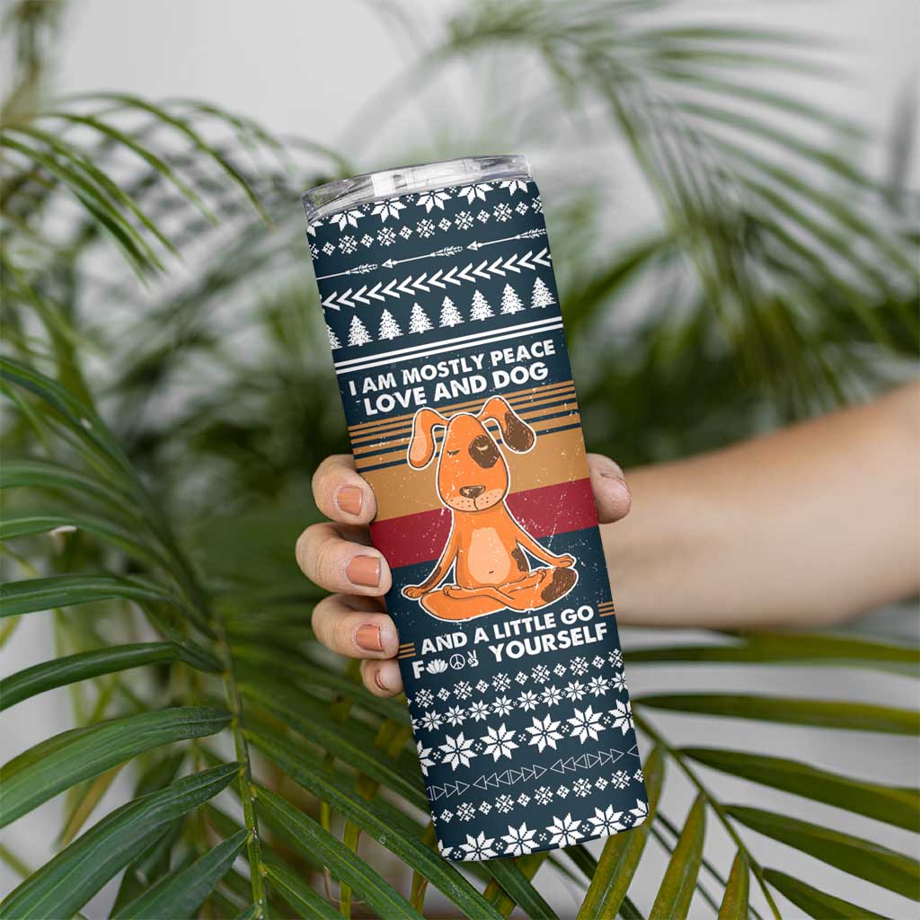 Peace Love And Dog Christmas Skinny Tumbler Xmas Holiday Patterns - Wonder Print Shop