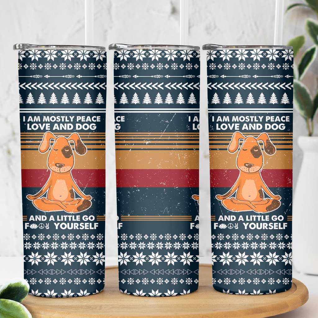 Peace Love And Dog Christmas Skinny Tumbler Xmas Holiday Patterns - Wonder Print Shop