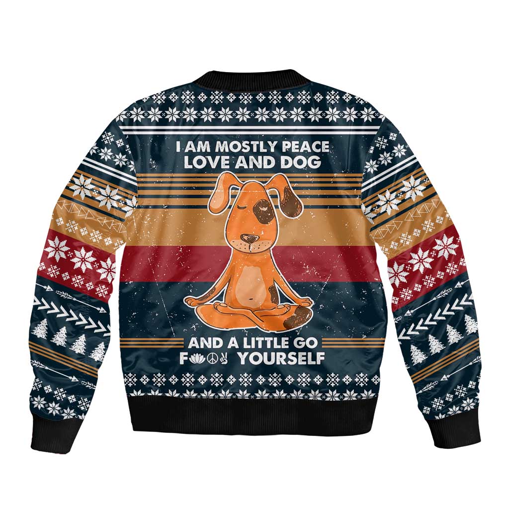 Peace Love And Dog Christmas Sleeve Zip Bomber Jacket Xmas Holiday Patterns - Wonder Print Shop