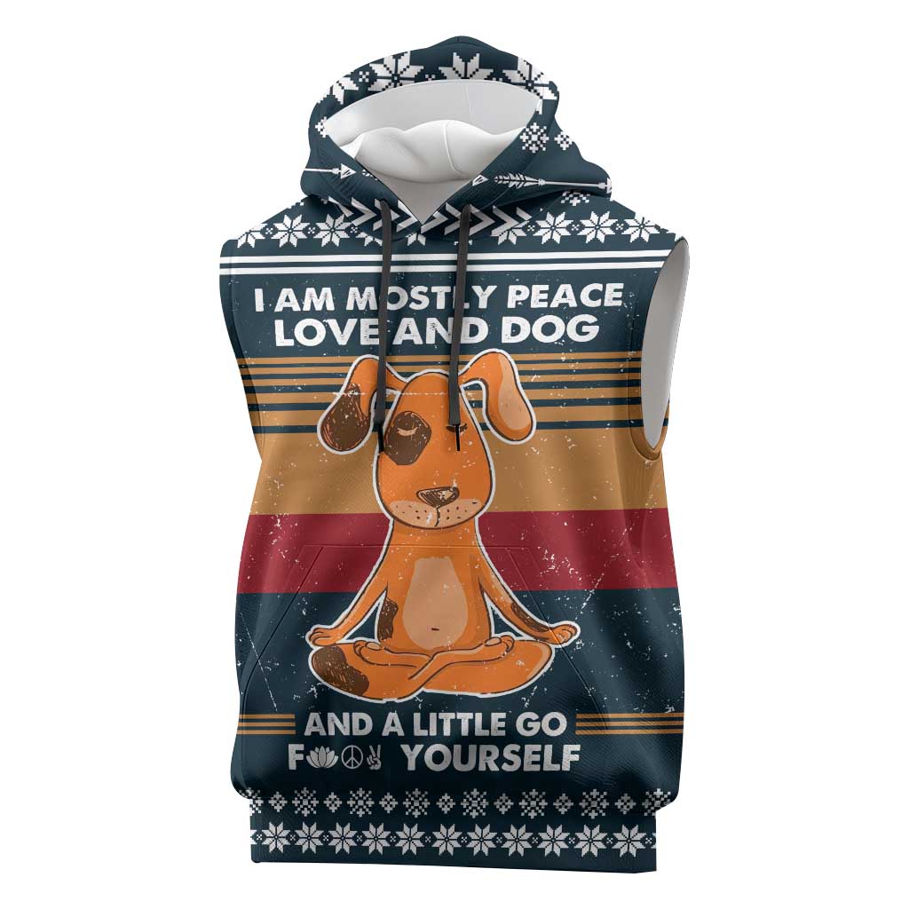 Peace Love And Dog Christmas Sleeveless Hoodie Xmas Holiday Patterns - Wonder Print Shop