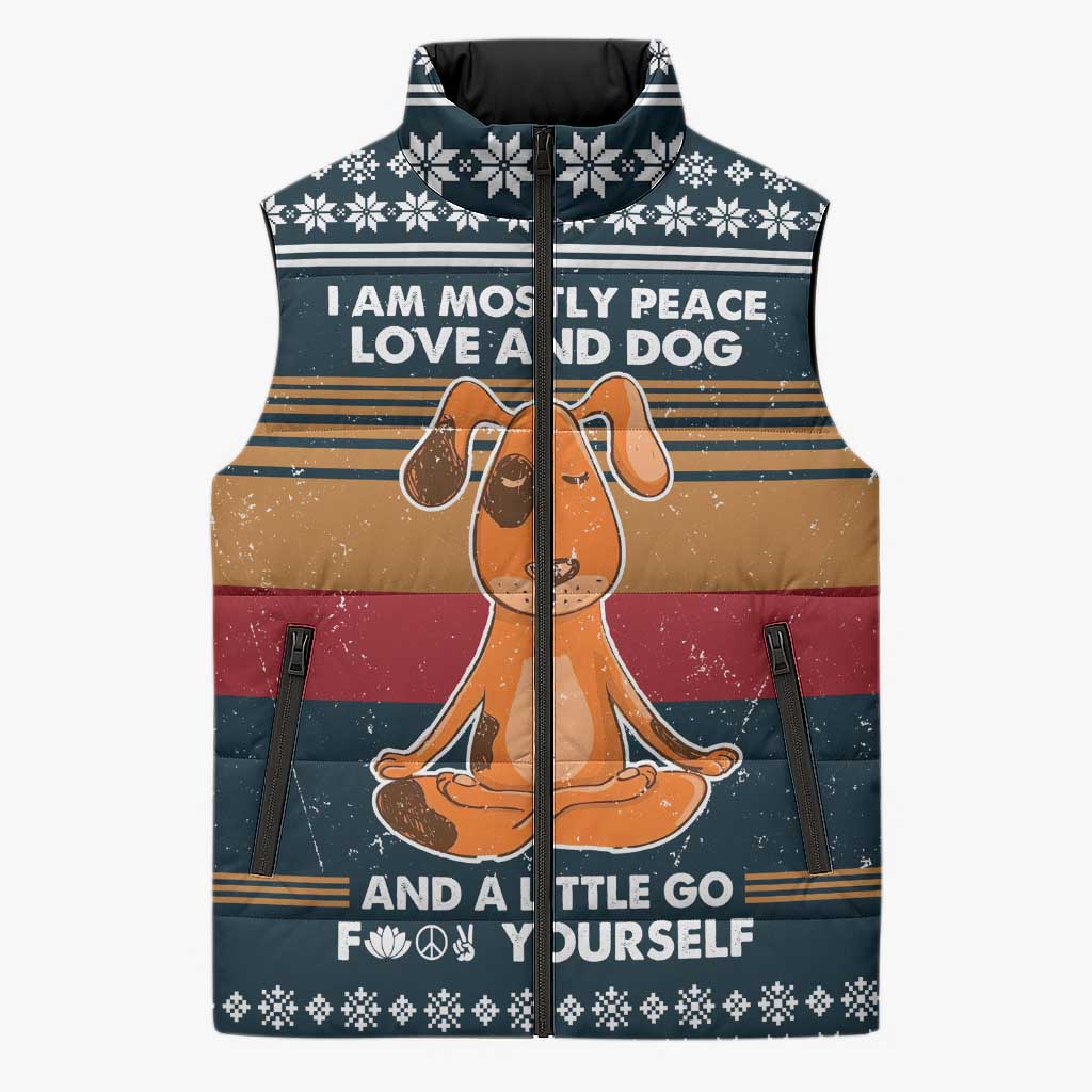Peace Love And Dog Christmas Sleeveless Puffer Jacket Xmas Holiday Patterns - Wonder Print Shop