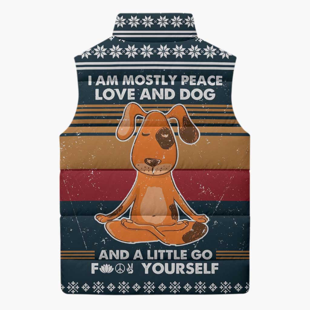 Peace Love And Dog Christmas Sleeveless Puffer Jacket Xmas Holiday Patterns - Wonder Print Shop