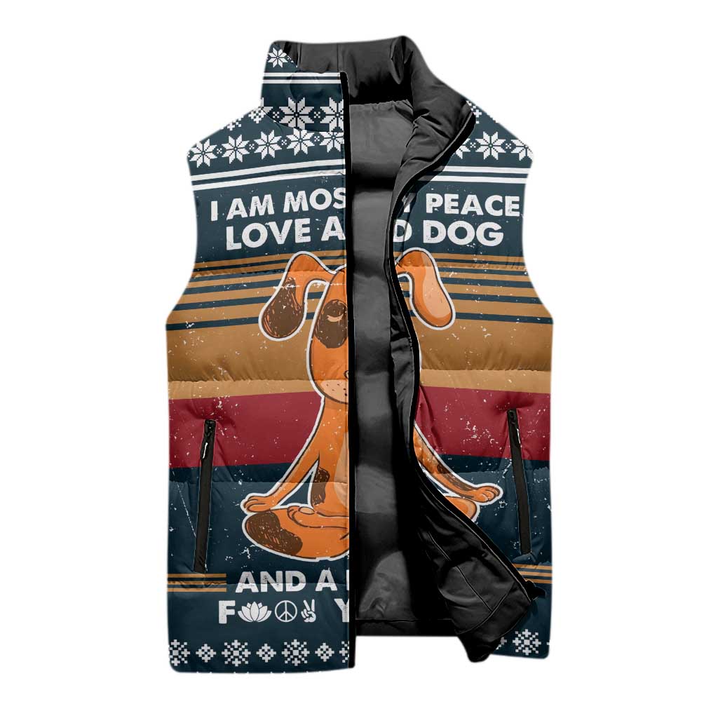 Peace Love And Dog Christmas Sleeveless Puffer Jacket Xmas Holiday Patterns - Wonder Print Shop