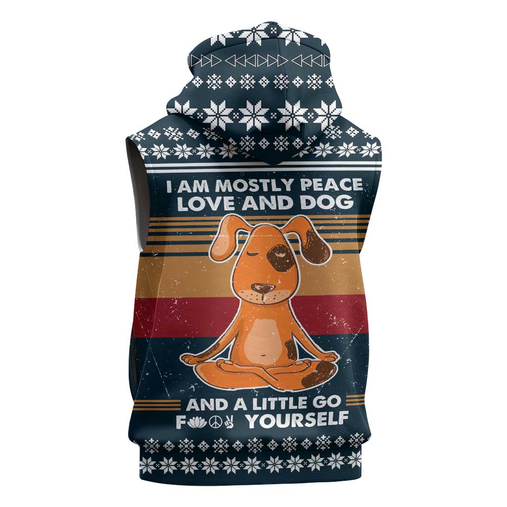Peace Love And Dog Christmas Sleeveless Zip Hoodie Xmas Holiday Patterns - Wonder Print Shop