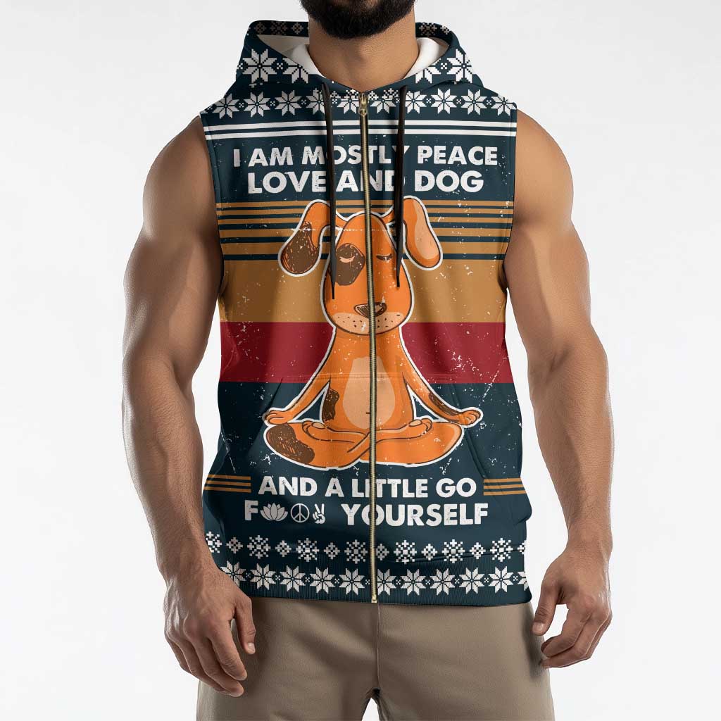 Peace Love And Dog Christmas Sleeveless Zip Hoodie Xmas Holiday Patterns - Wonder Print Shop