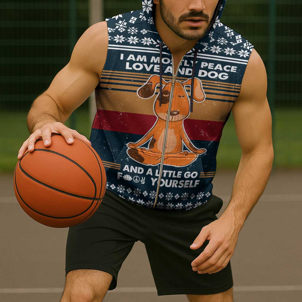 Peace Love And Dog Christmas Sleeveless Zip Hoodie Xmas Holiday Patterns - Wonder Print Shop