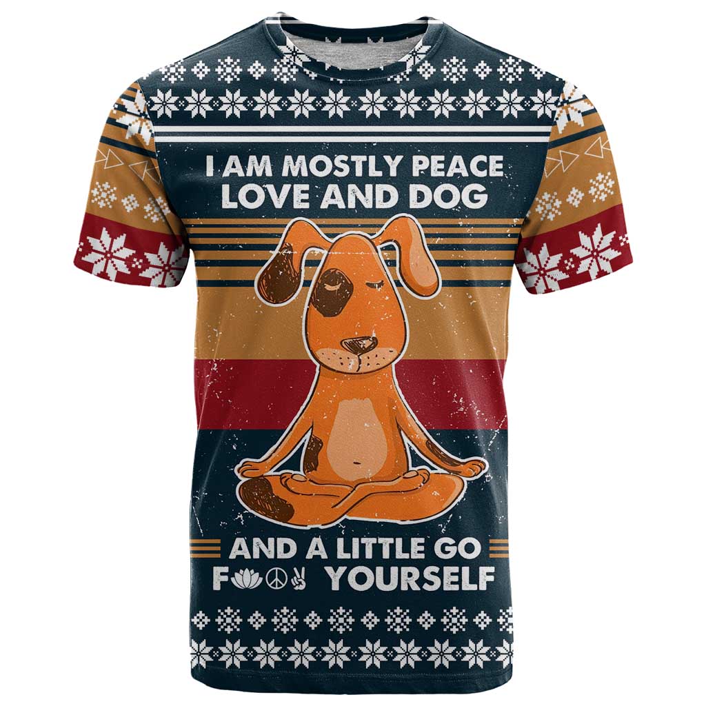 Peace Love And Dog Christmas T Shirt Xmas Holiday Patterns - Wonder Print Shop