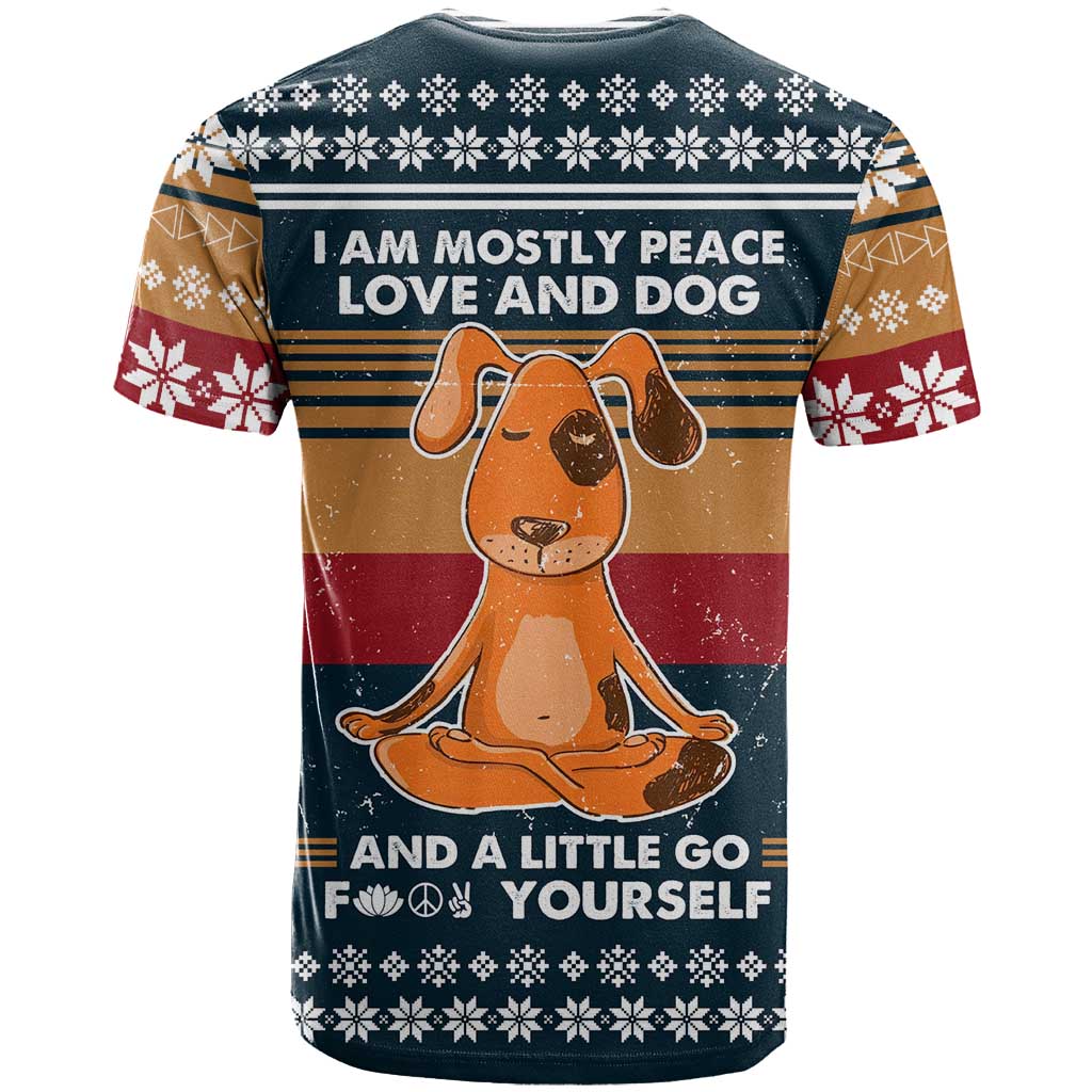 Peace Love And Dog Christmas T Shirt Xmas Holiday Patterns - Wonder Print Shop
