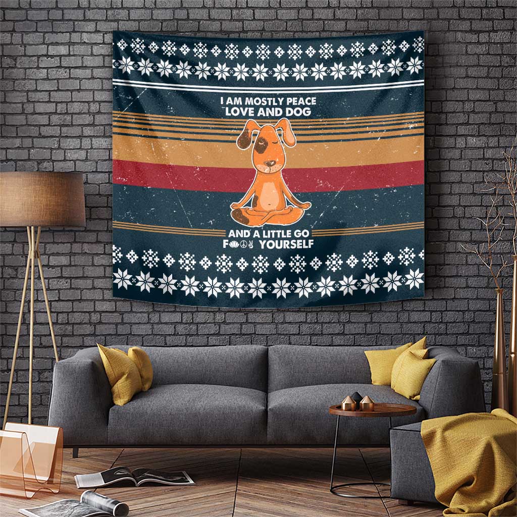Peace Love And Dog Christmas Tapestry Xmas Holiday Patterns - Wonder Print Shop
