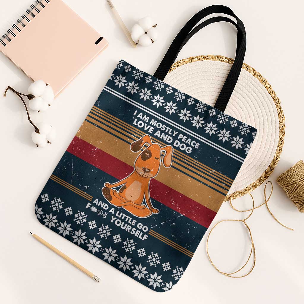 Peace Love And Dog Christmas Tote Bag Xmas Holiday Patterns - Wonder Print Shop