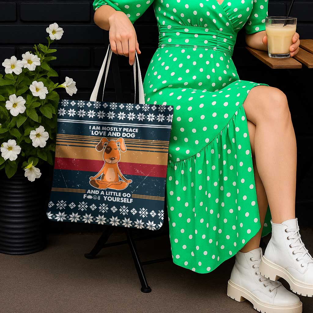 Peace Love And Dog Christmas Tote Bag Xmas Holiday Patterns - Wonder Print Shop