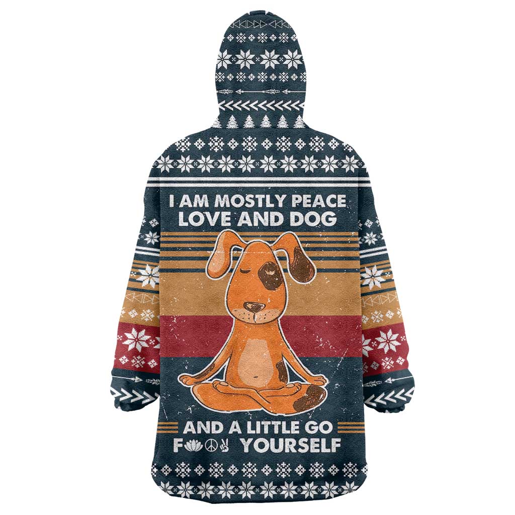 Peace Love And Dog Christmas Wearable Blanket Hoodie Xmas Holiday Patterns - Wonder Print Shop