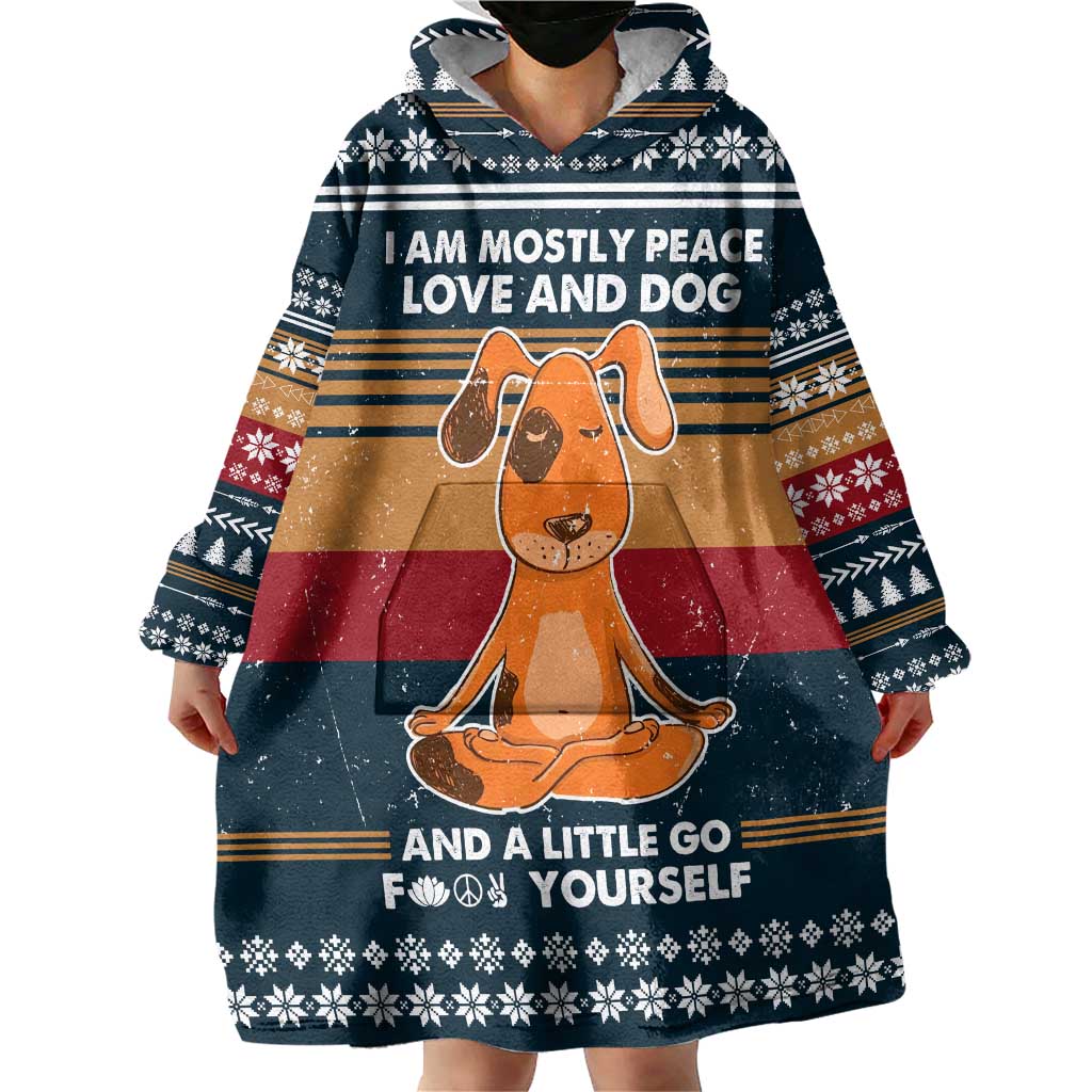 Peace Love And Dog Christmas Wearable Blanket Hoodie Xmas Holiday Patterns - Wonder Print Shop