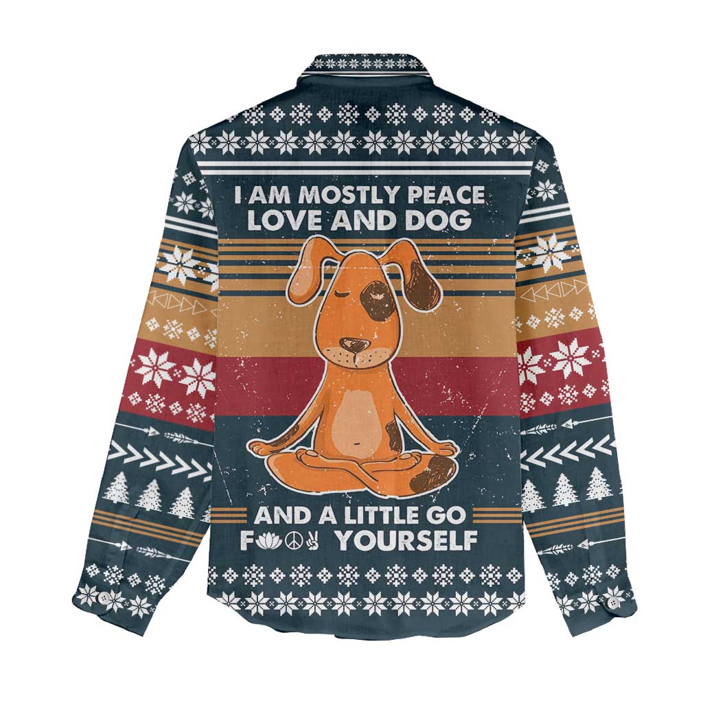 Peace Love And Dog Christmas Women Casual Shirt Xmas Holiday Patterns - Wonder Print Shop