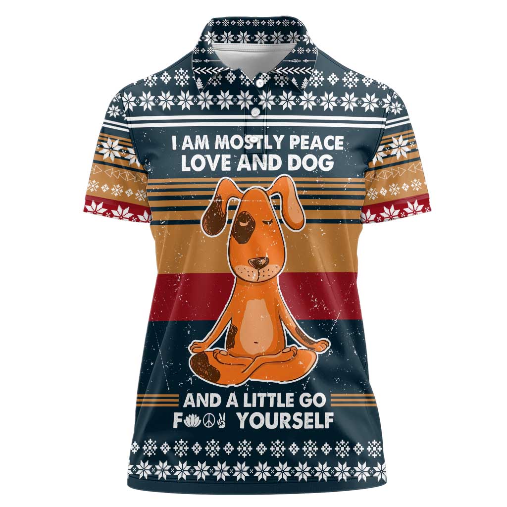 Peace Love And Dog Christmas Women Polo Shirt Xmas Holiday Patterns - Wonder Print Shop