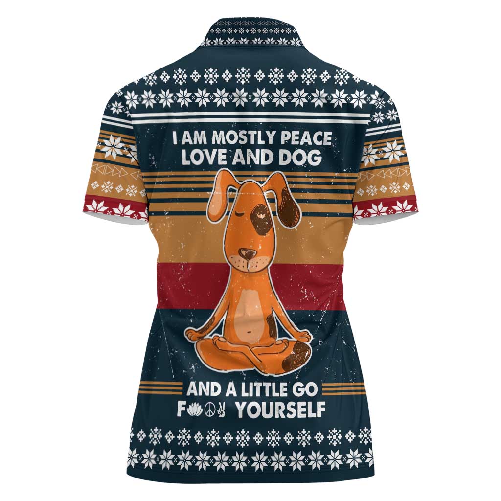 Peace Love And Dog Christmas Women Polo Shirt Xmas Holiday Patterns - Wonder Print Shop