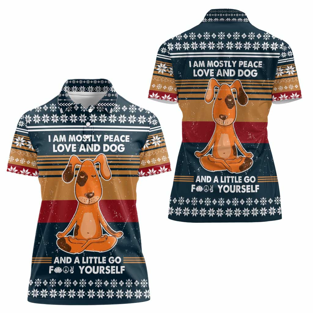 Peace Love And Dog Christmas Women Polo Shirt Xmas Holiday Patterns - Wonder Print Shop