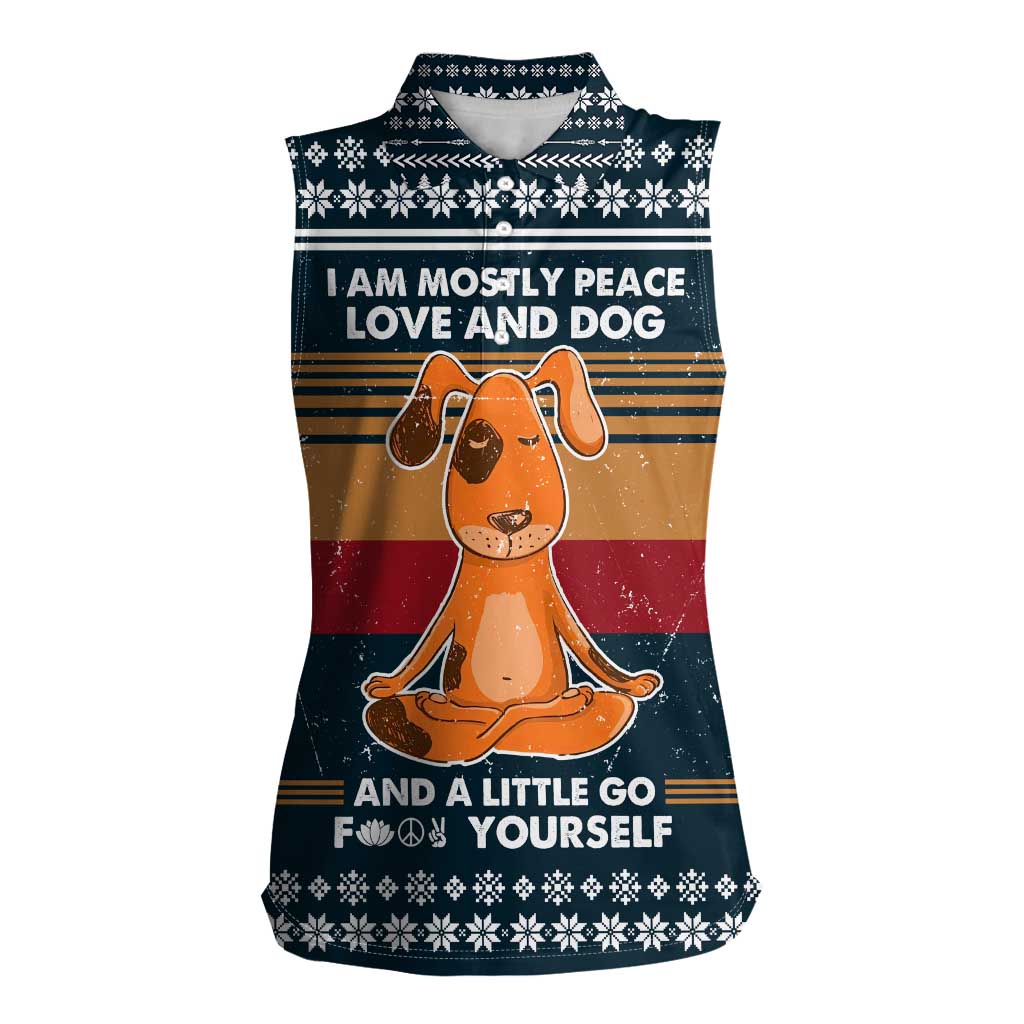 Peace Love And Dog Christmas Women Sleeveless Polo Shirt Xmas Holiday Patterns - Wonder Print Shop