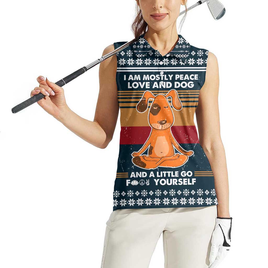 Peace Love And Dog Christmas Women Sleeveless Polo Shirt Xmas Holiday Patterns - Wonder Print Shop